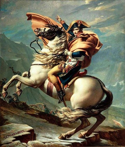 French:  Bonaparte franchissant les Alpes au Grand-Saint-Bernard Napoleon Crossing the Alps — Equestrian Portrait