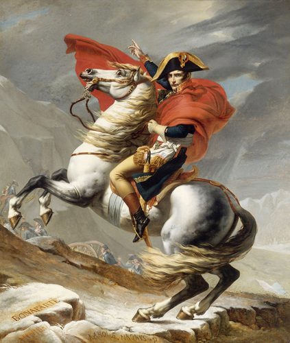 French: Bonaparte franchissant le mont Saint-Bernard, 20 mai 1800 Napoleon Crossing the Alps — Equestrian Portrait